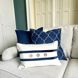 Bronte Navy Linen White Piped Cushion