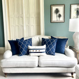 Bronte Navy Linen White Piped Cushion