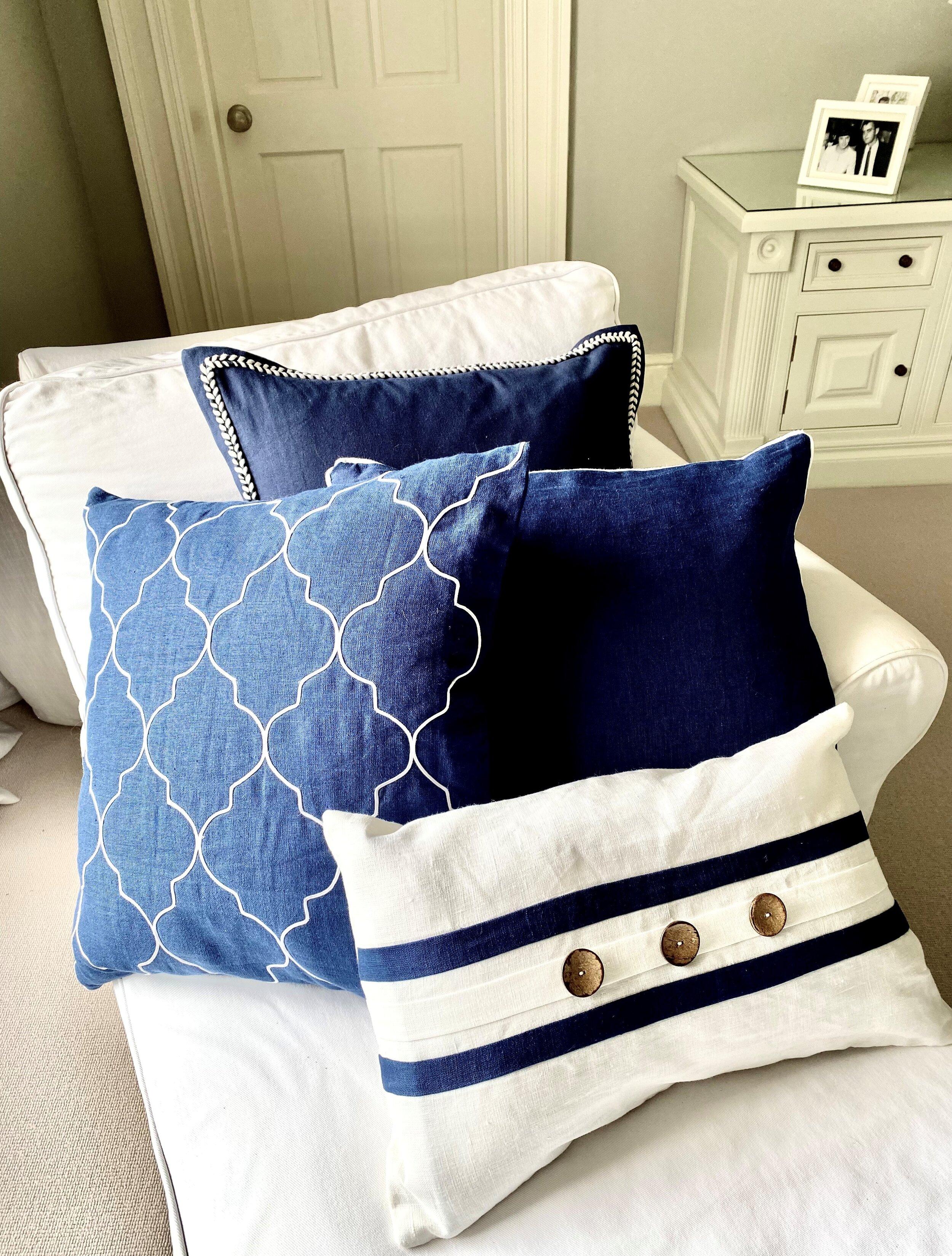 Navy and white pillows on sale